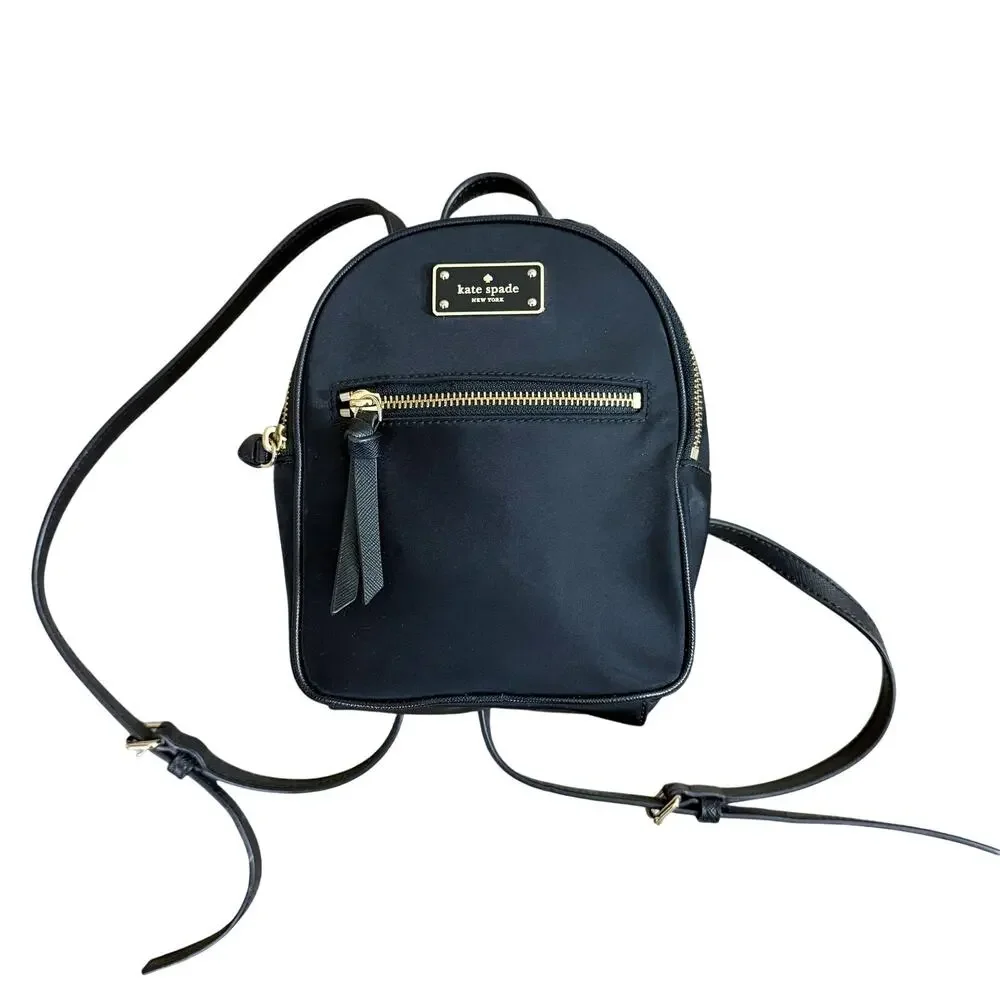 Kate Spade Black Mini Backpack Purse EUC Nylon Zip Top Adjustable Straps